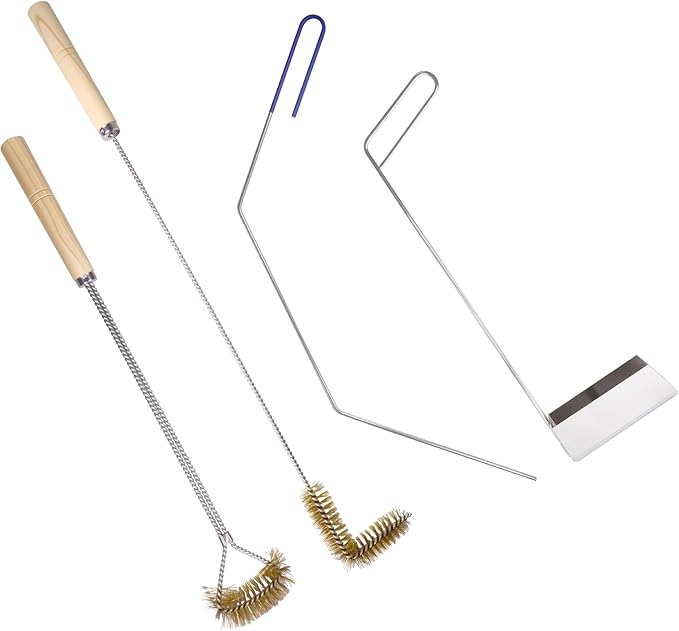 4 PCS Fryer Cleaning Tools with Deep Fryer Brass L-Shaped Brush, Deep Fryer Crumb Scoop, Deep Fryer Cleanout Rod, Long Handle Deep Basket Brush for Restaurants, Air Fryers, Deep Fat Fryers