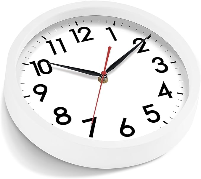 AKCISOT 12 Inch Wall Clock Silent Non Ticking Modern Wall Clocks Battery Operated, Analog Classic Clock Decorative for Bedroom, Kitchen, Home Office, Bathroom, School, Living Room (White)