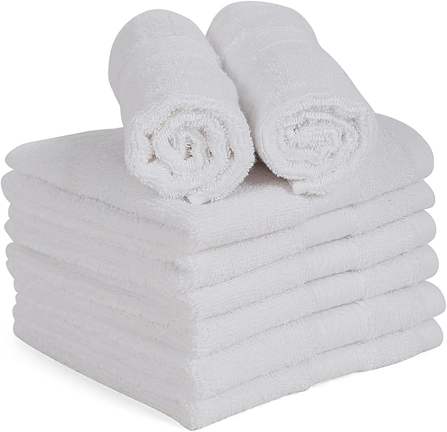 Casa Lino Face Towels & Body Wash Cloths for Showering - 100% Cotton Wash Cloths for Bathroom - Highly Absorbent & Quick Drying Washcloth Set - Cotton Washcloths 24 Pack (12" x 12") - (White)