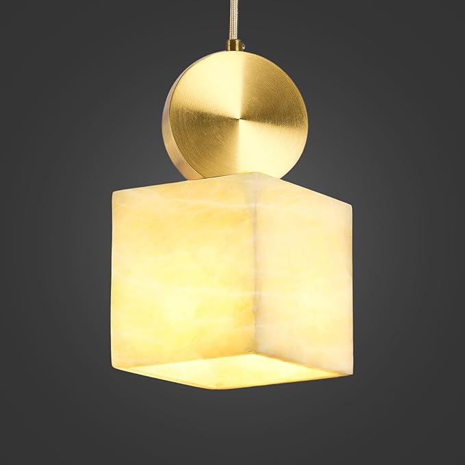 Natural Alabaster Pendant Lights Kitchen Island, White Pendant Light Fixtures, Light Pendan Marble Shade, for Bedroom Bathroom Dining Room Living Room (Bulbs INCL)