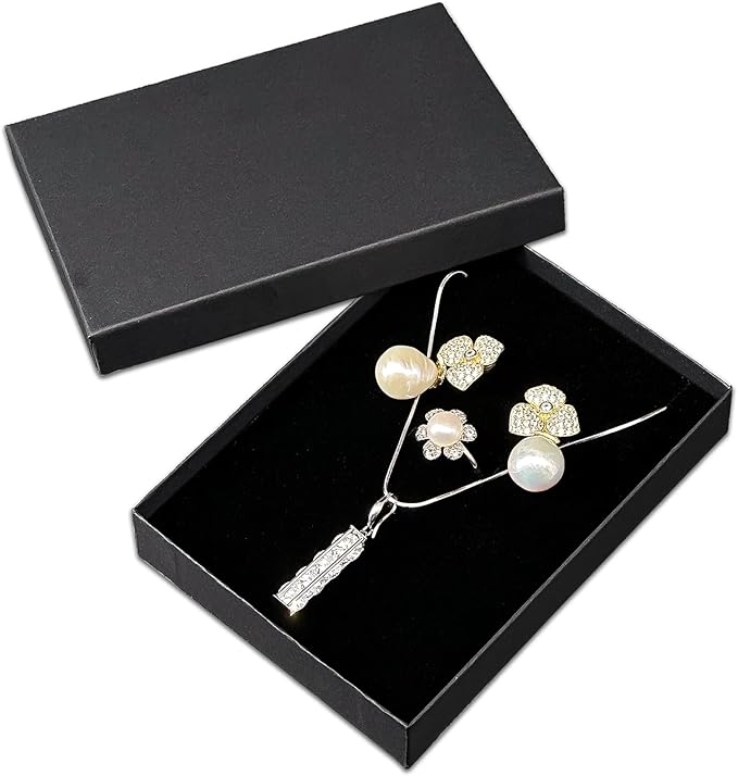 TheDisplayGuys - 12-Pack Cardboard Kraft Paper Jewelry Gift Boxes w. Velvet Padding - Earrings/Ring/Necklace - Matte Black - #53 (5.4" x 3.9" x 1.0")