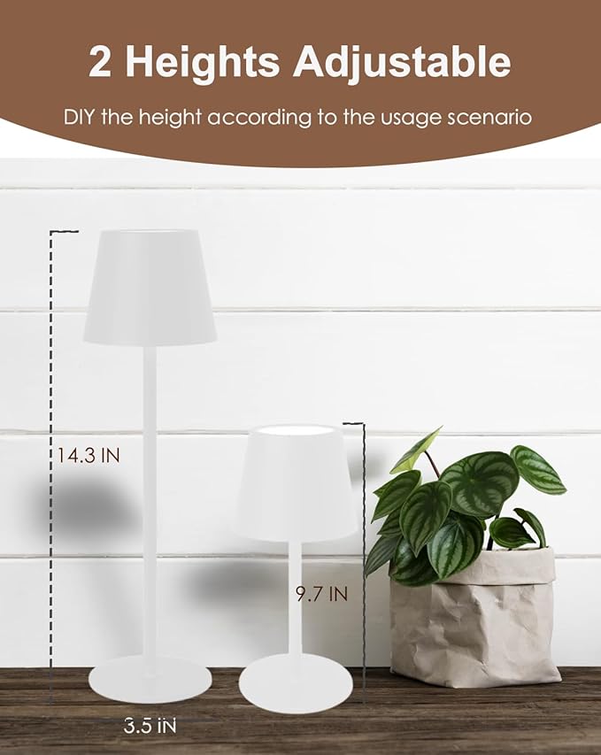 Cordless Table Lamp, Rechargeable Table Lamp with Touch Dimmable Control, Portable LED Desk Lamp for Indoor Patio (White-Round, 1)