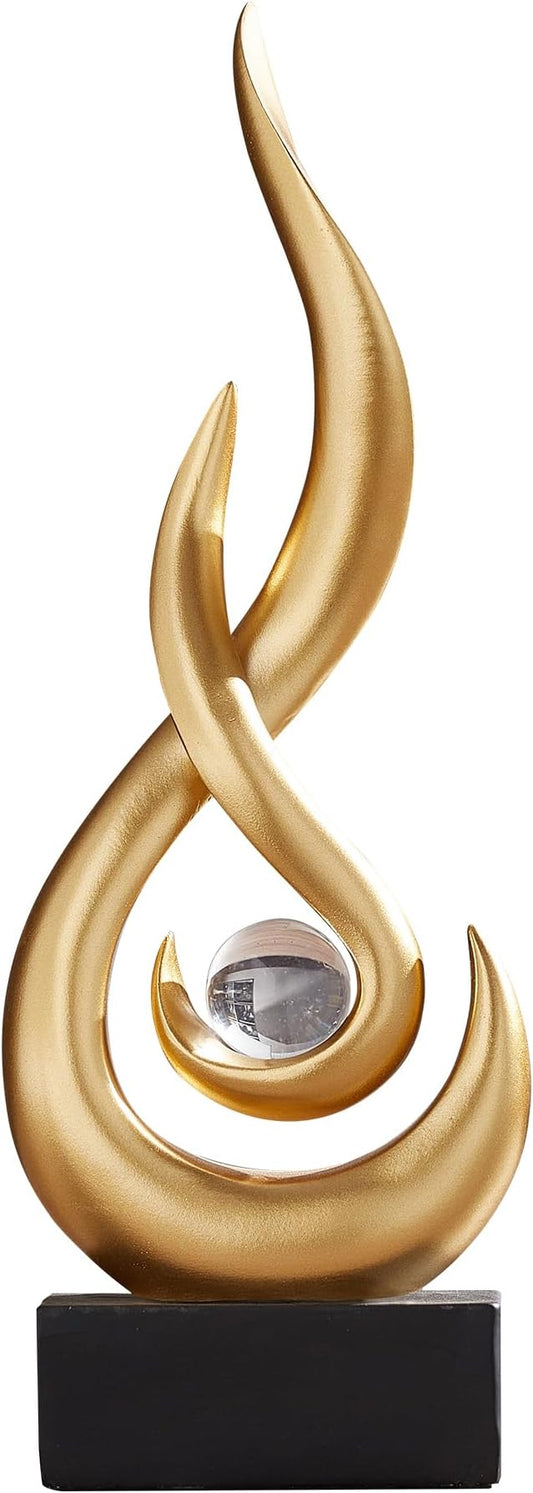 AWNR Abstract Gold Sculpture Decor: Flame Statue with Glass Ball Resin Art Figurines Unique Centerpiece Table Decorations Modern Home Decor Living Room TV Stand Coffee Table Office Decor