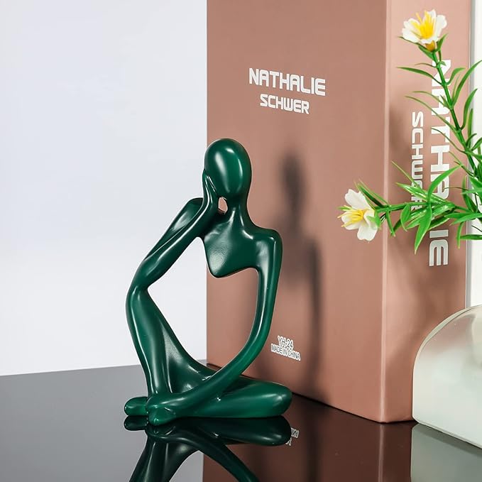 Thinker Statue Gold Decor Abstract Art Sculpture, Golden Resin Collectible Figurines for Home Living Room Office Shelf Decoration,Great Gift Ideas (Green)