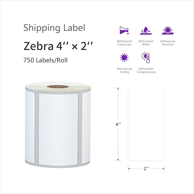 AveneMark 12 Rolls 4" x 2" Direct Thermal Labels for Barcodes Postage Address Shipping Labels Compatible with Rollo & Zebra Desktop Printers Adhesive - 750 Labels/Roll