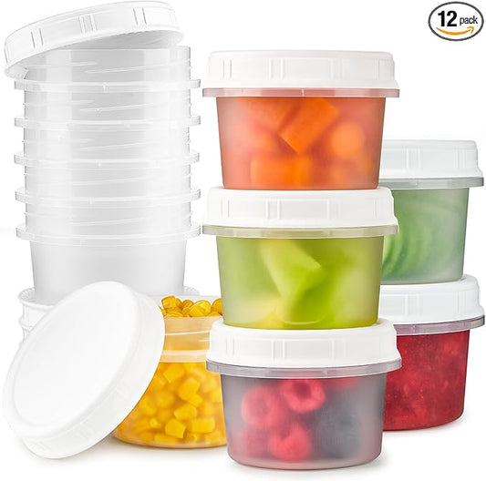 TUZAZO 8 Oz Food Storage Containers with Screw Lids, 12-Count BPA Free Small Snack Plastic Freezer Container for Sauce, Jam and Puree, Reusable Plastic Ice Cream Containers