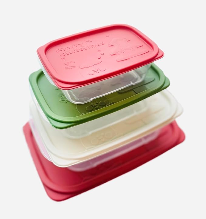 Plastic Food Storage Container Set, 4 Containers with Lids, Assorted Colors (RECTANGULAR JOLLY)