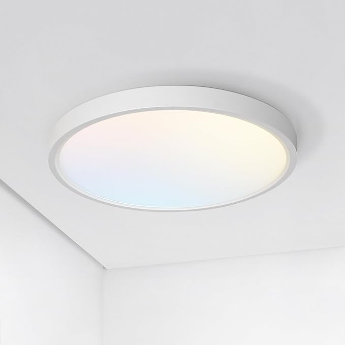 ASD LED 12" Round Flush Mount Ceiling Light Fixture, Low Profile Surface Lighting | 5CCT, Dimmable, Ultra-Thin, ETL Listed | 24W 2000LM 2700-6000K 100-277V | Kitchen, Bedroom, Hallway Lamp | White