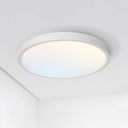 ASD LED 12" Round Flush Mount Ceiling Light Fixture, Low Profile Surface Lighting | 5CCT, Dimmable, Ultra-Thin, ETL Listed | 24W 2000LM 2700-6000K 100-277V | Kitchen, Bedroom, Hallway Lamp | White