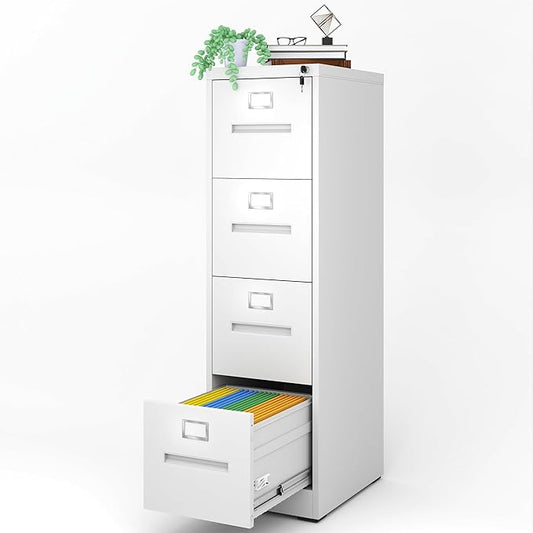 AQY 4 Drawer File Cabinet with Lock,Filing Cabinets for Home Office,Metal File Cabinet 18" Deep Vertical Storage Drawer for Hanging A4/F4/Letter/Legal Size Files, Assembly Require