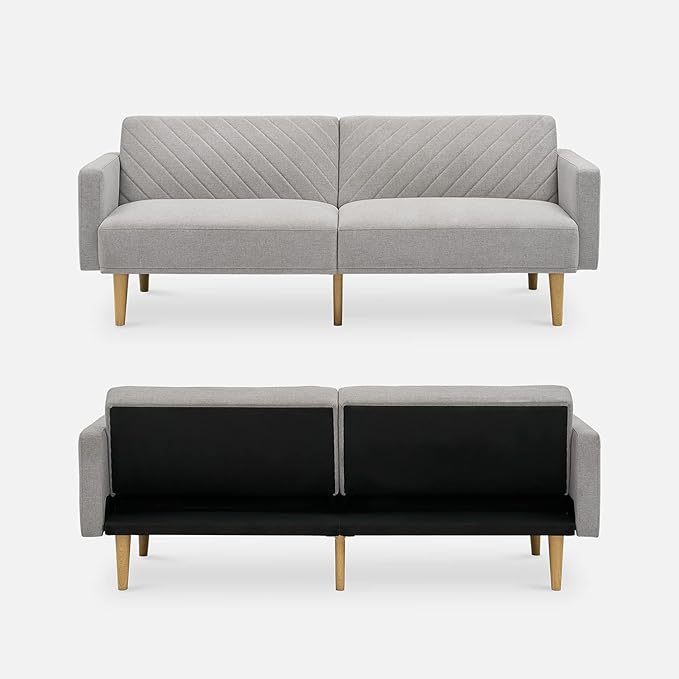 mopio 76.8" Futon Sofa Bed, Small Couch, Sleeper, Loveseat, Mid Century Modern Futon Couch, Sofa Cama, Couches for Living Room (Light Gray Fabric)