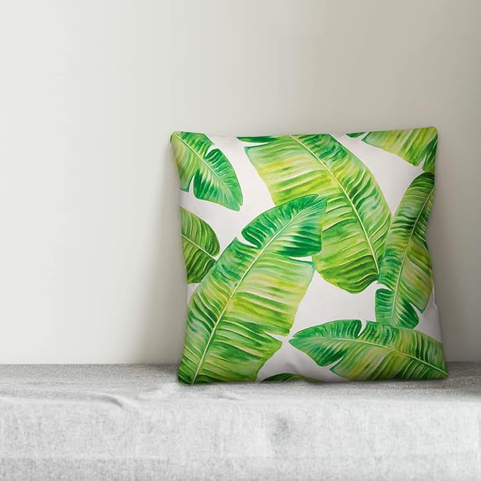Green Painted Palms Indoor/Outdoor Pillow | Decorative Pillows for Living Room Couch Bed Sofa Patio, Fluffy Soft Cushion | Water Resistant Green, 18x18