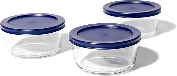 6-Piece Glass Food Storage Containers Set (3 Containers + 3 BPA-Free Lids) | 2-Cup, Leakproof | Microwave, Freezer, Oven & Dishwasher Safe | Ideal for Meal Prep & Pantry Organization