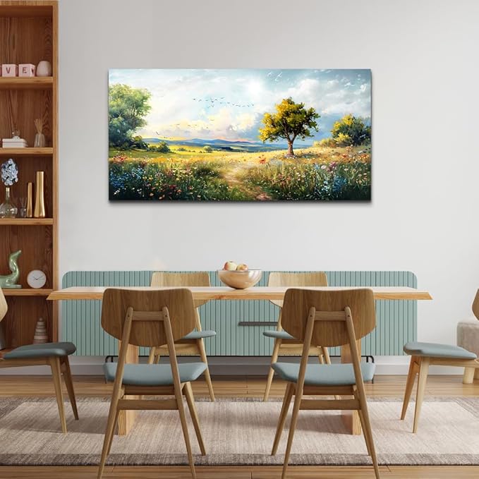 Wapluam Canvas Wall Art for Bedroom and Living Room - Modern Office Decorations, Pastoral Paintings, Scenery Abstract Watercolour Pictures - Artwork Home Decor Mural