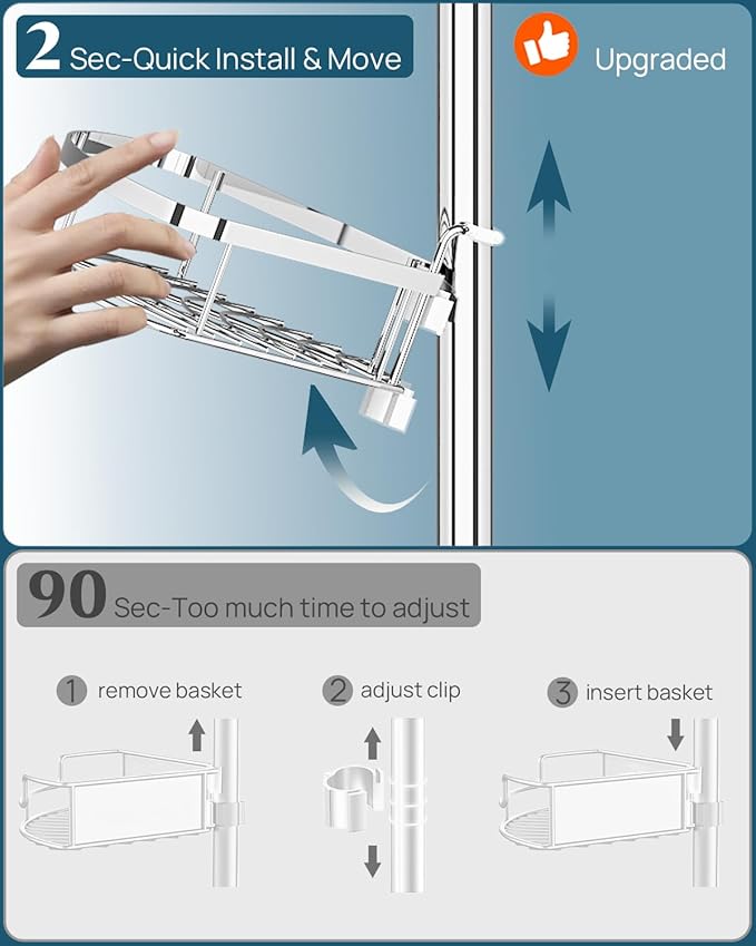 SEIRIONE Rustproof Shower Corner Caddy Organizer for Bathroom, 4 Adjustable Shelves with Tension Pole, for Bathtub Shampoo Accessories Storage Holder, 34 to 116 Inch Height