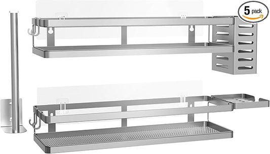 PUSDON Metal Wall Hanging Basket 2 Packs DIY Suitable for Multiple Scenes - Large Silver Grey Guardrail Suit