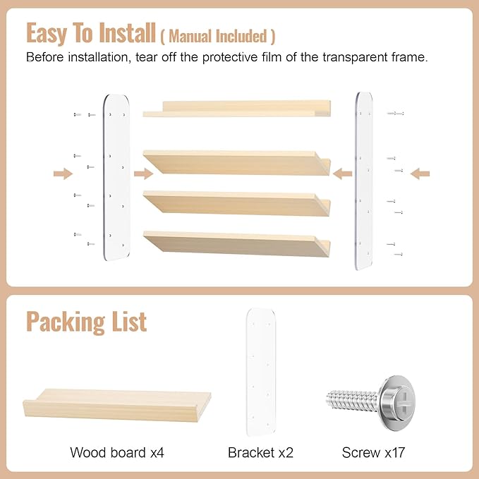 MUDEELA Clear Spice Rack Organizer for Cabinet, 4 Tiered Vertical Spice Shelf, Wooden Material, Seasoning Organizer for Countertop, Kitchen, Pantry, Freestanding, 13.3" W × 11.2" H (No Jars Included)