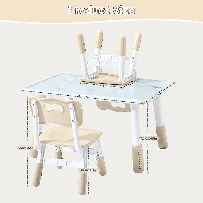 Toddler Table and Chair Set for Ages 3-8, Adjustable Kids Table and Chairs for Reading,Drawing, Eating, Children Activity Table with Graffiti Tabletop for Daycare/Classroom/Home/Preschool