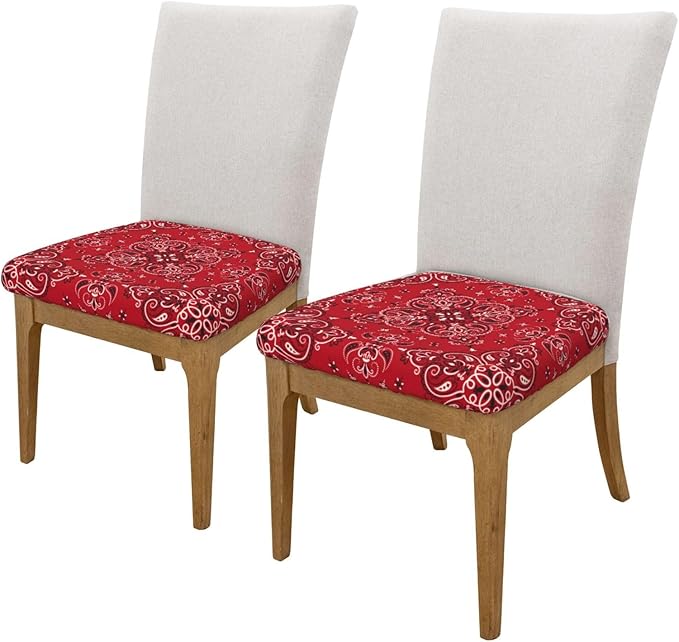 Seat Covers for Dining Room Chairsset of Set of 4, Red Bandanna Paisley Stretch Chair Seat Covers Cushion Slipcovers for Kitchen Office