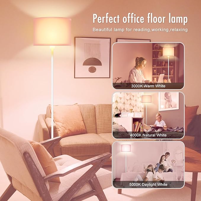 Floor Lamps, Standing Lamp, 58" Tall Floor Lamp with Pink Lampshade, Foot Pedal Switch, Modern Bright Floor Lamps for Living Room/Bedroom/Classroom/Kids Room, Pink Light for Girls' Gift(NO Bulb)