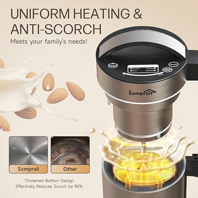 50oz Almond Milk Maker Machine (Built-in Filter) Make Plant Based Milk, Soup & Juice, 6-7 Cups Per Batch, 304 Stainless Steel, 5.3 lb, Automatic Cleaning, 8-IN-1 Nut Milk Maker for Soy & Oat (Silvery)