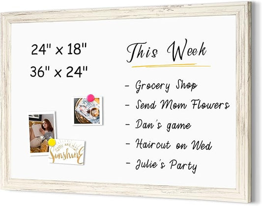 4 THOUGHT Dry Erase Board, 18 x 24 in Magnetic Whiteboard White Vintage Wood Frame Wall-Mounted White Board Decorative Notice Board for School, Office, Home, 6 Magnets 4 Markers 1 Eraser