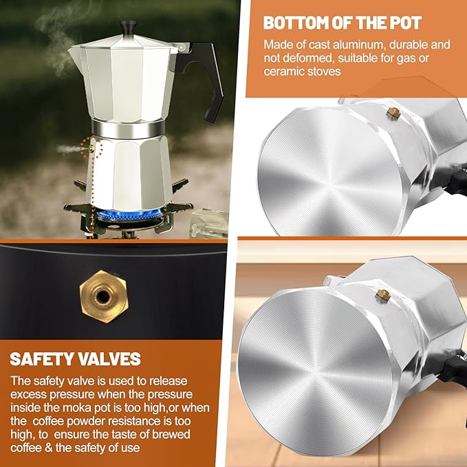 2 Cup Aluminum Espresso Stovetop Moka Pot Express Coffee Maker Percolator Italian Classic Mocha Coffee Machine for Italian and Cuban Cafe Brewing for Home & Camping 100ml 3.3oz