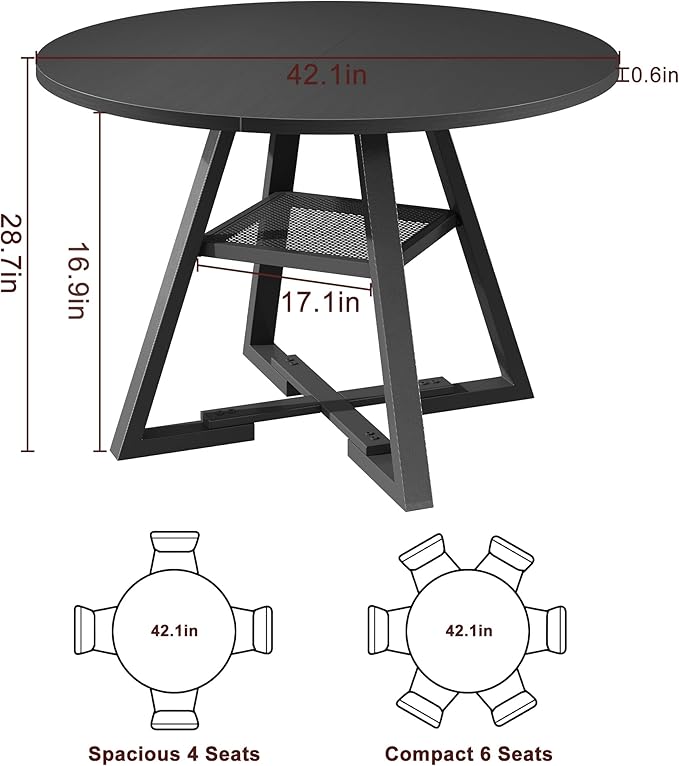 Round Dining Table for 4,Kitchen Dining Room Circle Dinner Pedestal Table,Space Saving Wood Kitchen & Dining Room Furniture (Black, 42In)