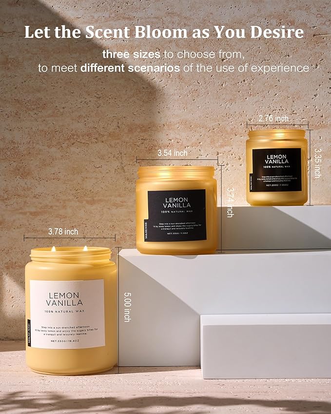 M&SENSE Candles Lemon Vanilla Scented, 19.4oz 110 Hours Long Lasting for Home 2 Wick Natural Soy Wax Non Toxic Candles in Glass Jar, Stress Relief Gifts for Women and Men
