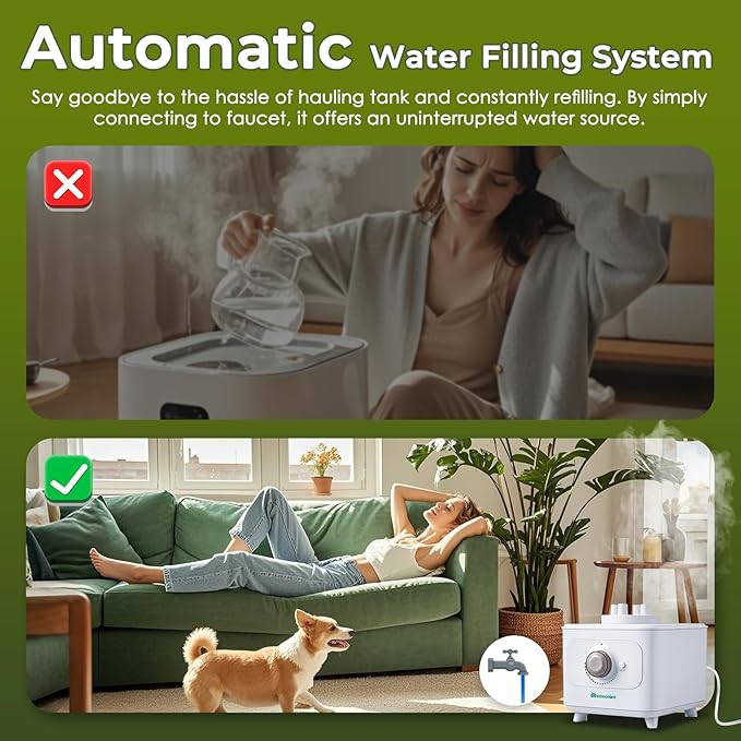 Mxmoonant Ultrasonic Humidifier Automatic Water Filling, 0-600ml/H Adjustable Mist Maker, 4 Directions Making Fog, For Plant, Greenhouse, Reptile, Room Humidification