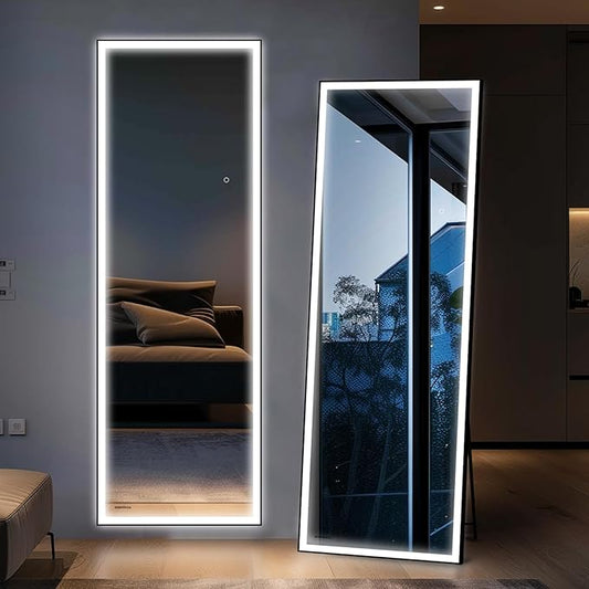 72x24 Full Length Mirror, Dimmable 3 Color LED Light w/Light Memory, Distortion Free Silver Coating Mirror, HD Reflection &Anti Desilvering,Tempered Glass &Shatter Proof Film Doubles Safety