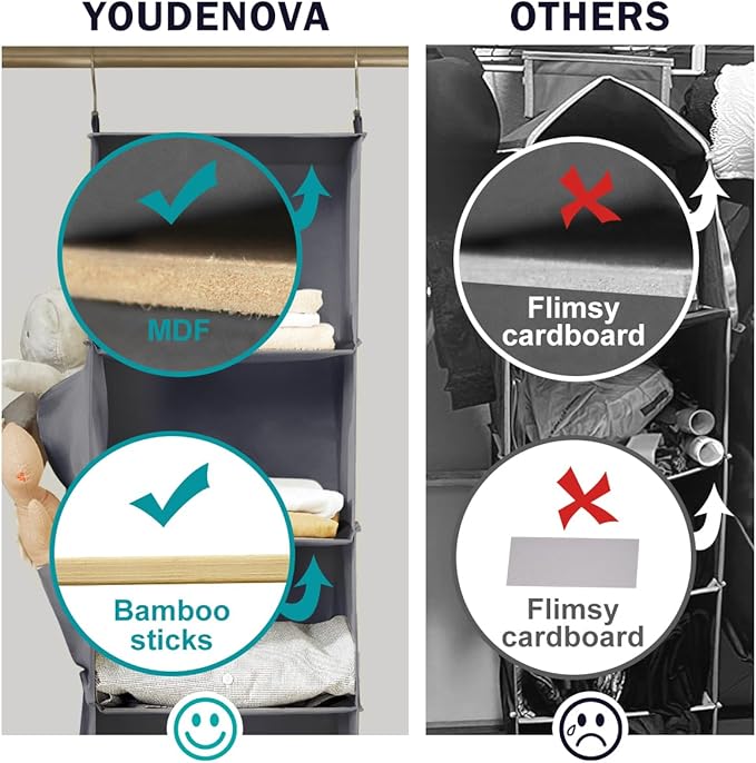 Hanging Closet Organizer, 5-Shelf Closet Hanging Storage Shelves, Grey