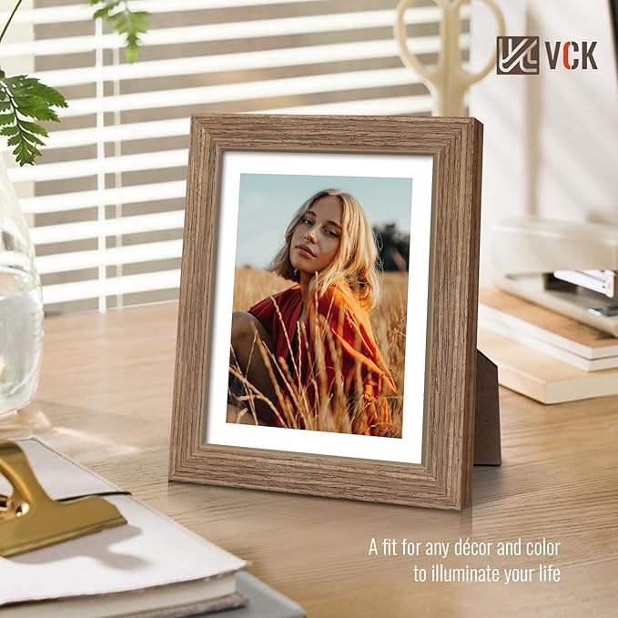 VCK 8x10 Picture Frame Set of 4 - Walnut, Gallery-Quality Wood Poster Frames, 1.1-Inch Wide Border, Polished Plexiglass, Vertical or Horizontal Wall & Tabletop Display for Photo/Art/Prints, Walnut
