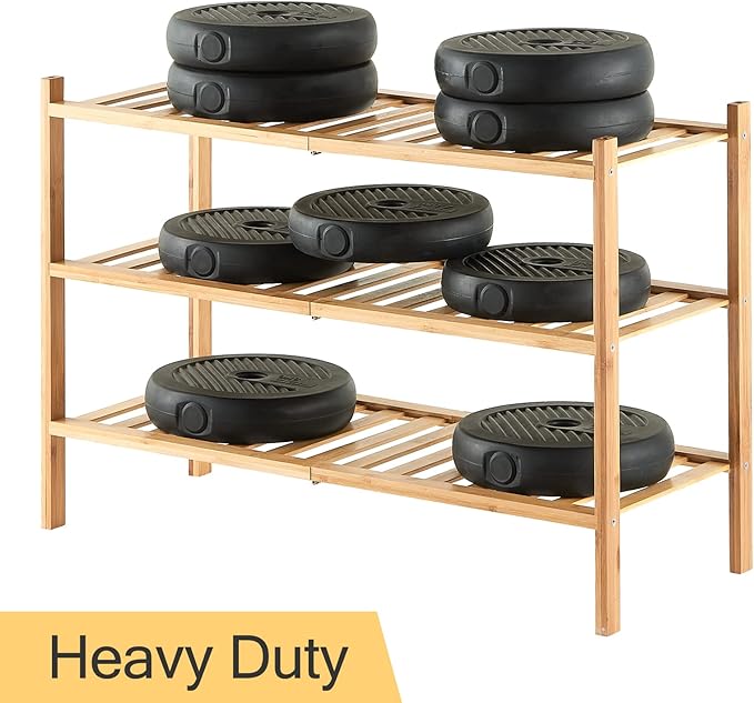 2-Tier Bamboo Shoe Rack for Entryway, Stackable | Heavy Duty | Multi-Function, Free Standing Shoe Racks for Bedroom Hallway Closet