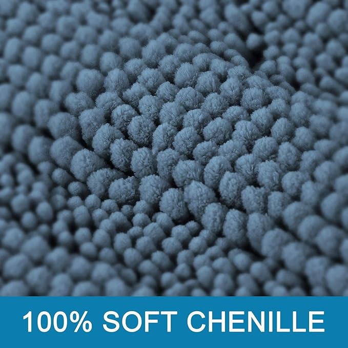 H.VERSAILTEX Bath Rug Non Slip Chenille Striped 17" x 24" Absorbent Soft Shaggy Washable Dry Fast Bath Mat - Stone Blue