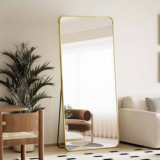 BEAUTYPEAK Gold Full Length Mirror, 71"x26" Rounded Corner Floor Mirror Standing Hanging or Leaning Against Wall, Suitable for Bedroom or Dressing Room