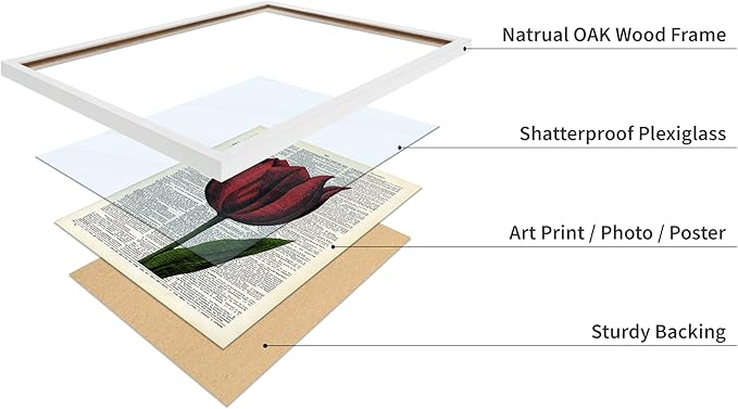 Poster Master Dictionary Art Poster - Tulip Print - Red Flower Art - Floral Art - Gift for Men, Women & Florist - Minimal Decor for Living Room, Bedroom, Dorm or Flower Shop, 11x14 White Framed