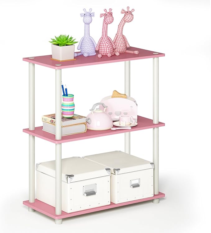 Furinno Turn-N-Tube 3-Tier Compact Multipurpose Shelf Display Rack, Pink/White