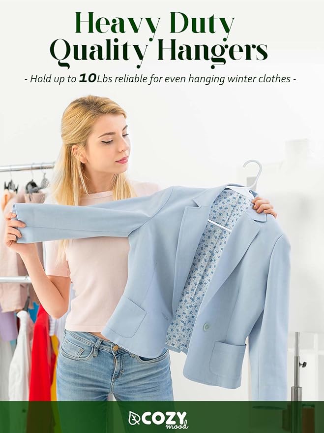 Cozymood Plastic Notched Hangers 50 Pack, Space Saving Tubular Clothes Hangers White, Slim Non-Slip Heavy Duty Plastic Hanger for Everyday Use, Standard Closet Hanger for Shirts, Coats, Dress, Skirts