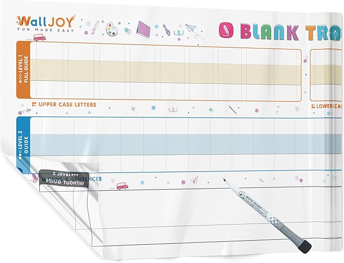 Large Handwriting Practice Dry Erase Board – 42x16” Blank Tracing, Reusable Lined Whiteboard for Kids, Adhesive-Free Clear Writing Board for KG-2nd Grade, Home & Classroom, with Marker