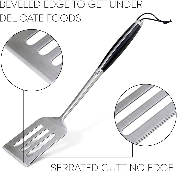 Grilling Accessories by Magnum Grill - 5 Piece BBQ Tools Set with 18" Grill Spatula, Tongs for Cooking, BBQ Grill Mat and 2X Strong Magnetic Hooks for Hanging on Barbeque - Heavy Duty Metal Grill Set