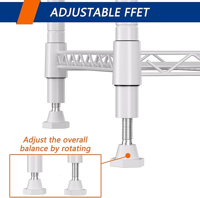 REGILLER 5-Wire Shelving Metal Storage Rack Adjustable Shelves,Standing Storage Shelf Units for Laundry Bathroom Kitchen Pantry Closet(White,11.8" D x 16.6" W x 53.5" H)