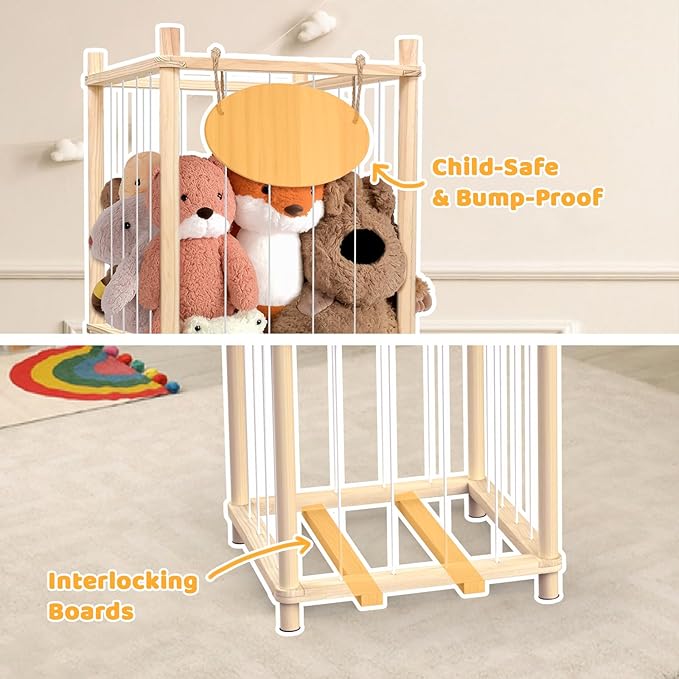 Stuffed Animal Storage Organizer - Thick Wooden Toy Zoo for Playroom & Bedroom (Medium)