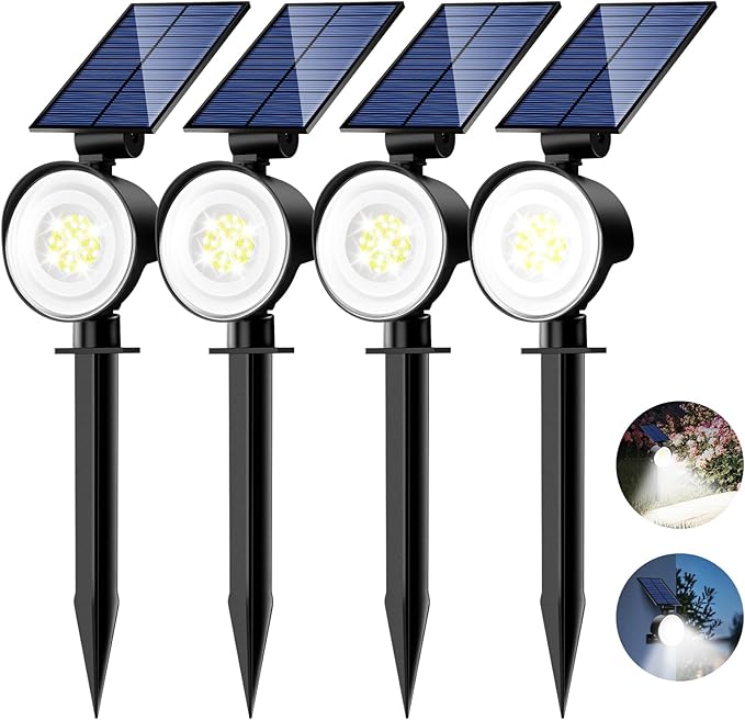 nipify Solar Lights Outdoor Waterproof, Spot Lights- 4 Pack/53 LED/3 Modes Solar Powered Spotlights 2-in-1 Auto On/Off Landscape Lighting for Outside Yard Wall Garden, Cool White