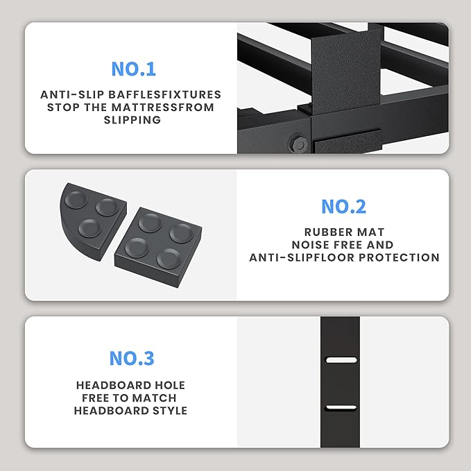12 Inch Queen Bed Frame, 3500Lbs Heavy Duty Metal Platform with Round Corner Legs Mattress Slide Stopper, Steel Slat Support No Box Spring Needed, Noise Free, Non-Slip, Easy Assembly