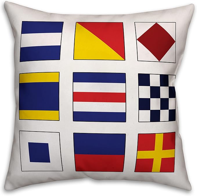 Nautical Flags Indoor/Outdoor Pillow | Decorative Pillows for Living Room Couch Bed Sofa Patio, Fluffy Soft Cushion | Water Resistant Red, 18x18