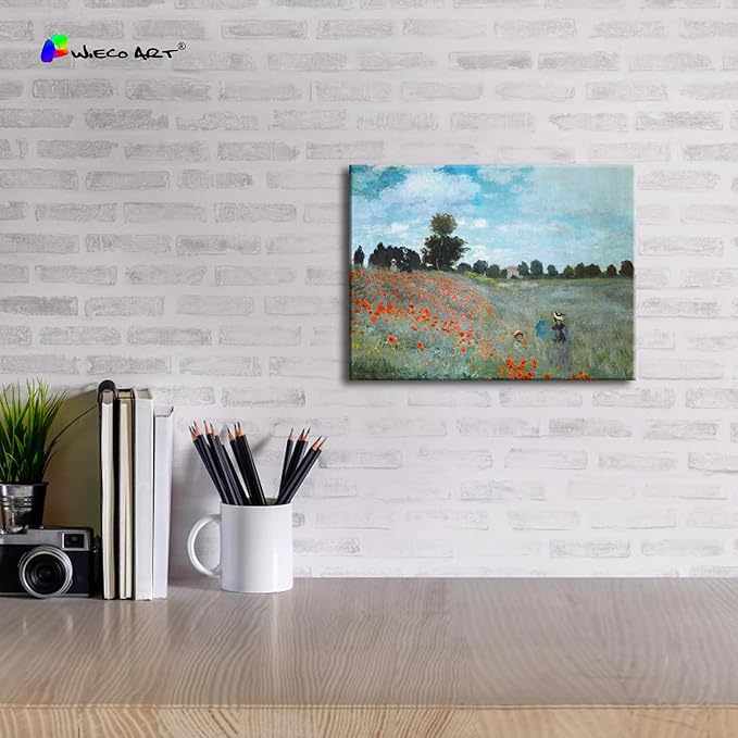 Wieco Art The Poppy Field Near Argenteuil Giclee Canvas Prints Wall Art of Claude Monet Famous Floral Oil Paintings Reproduction Classic Flowers Landscape Pictures Artwork for Bedroom Home Decorations