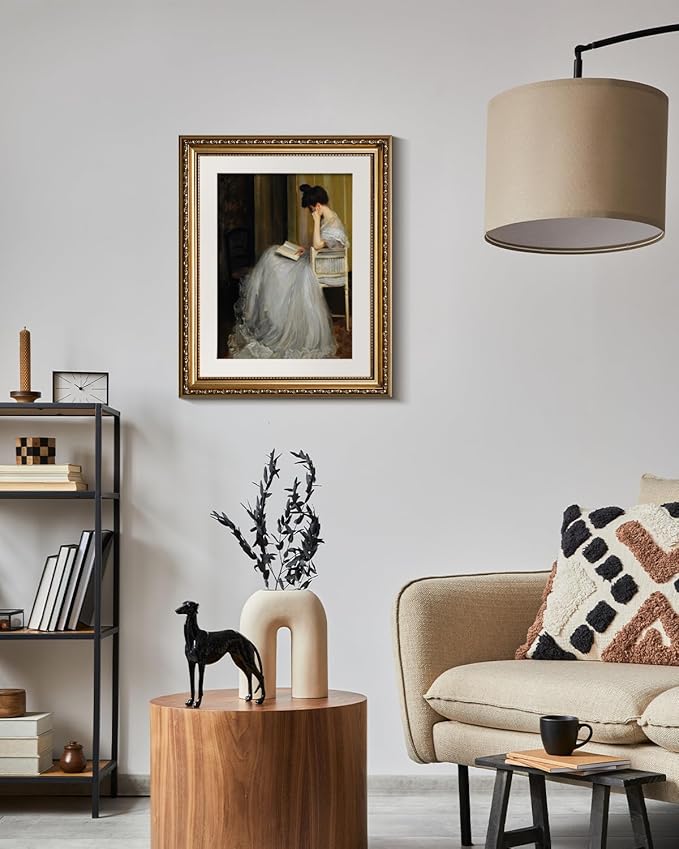 VIYYIEA Gold Framed Wall Art Canvas Print Home Decor for Living Room Women Reading Pictures for Bedroom Bathroom Wall Decor Women Portrait Art Wall Painting Vintage Art Prints Room Wall Decor 13x16in