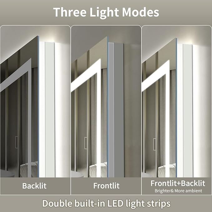 LED Mirror for Bathroom, 84x32 Inch Backlit + Front Lighted Bathroom Vanity Mirror with Lights, Double Light Strips, 3 Colors, Shatter-Proof, Anti-Fog and Brightness Memory