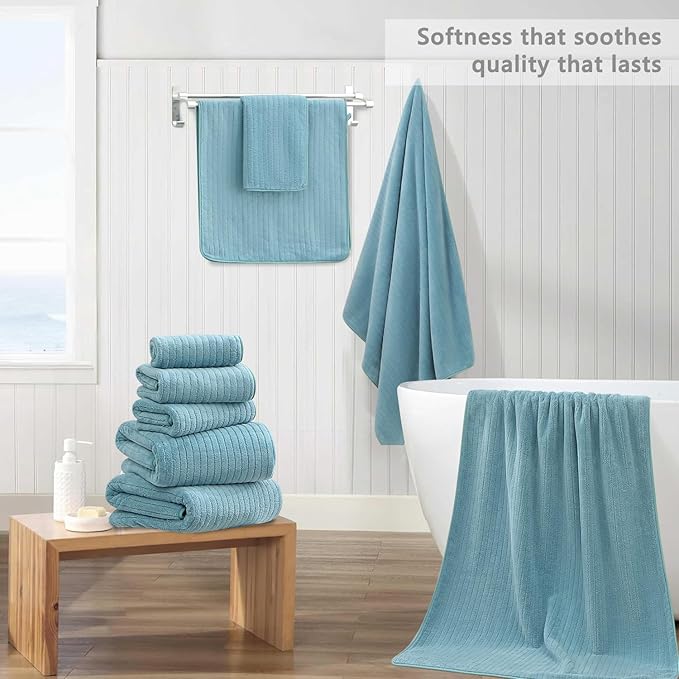 18 Piece Bath Towels Set,Soft Family Bathroom Towel Set with Hanging Loops-6 Bath Towels,6 Hand Towels,6 Washcloths,Highly Absorbent Quick Dry Shower Towel for Bathroom,Hotel,Spa-Turquoise Towel Set